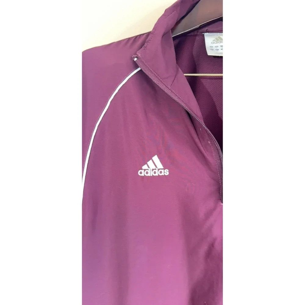 Adidas Quarter Zip Windbreaker Jacket Men's‎ M Maroon Mesh Lined Vented Outdoor